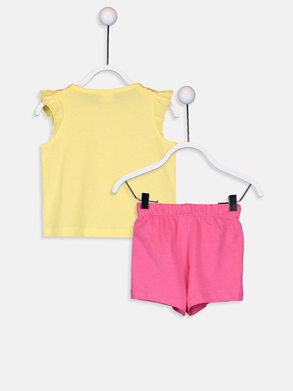 Sarı Bisiklet Yaka Kolsuz Baskılı Kız Bebek Pijama Takımı-1