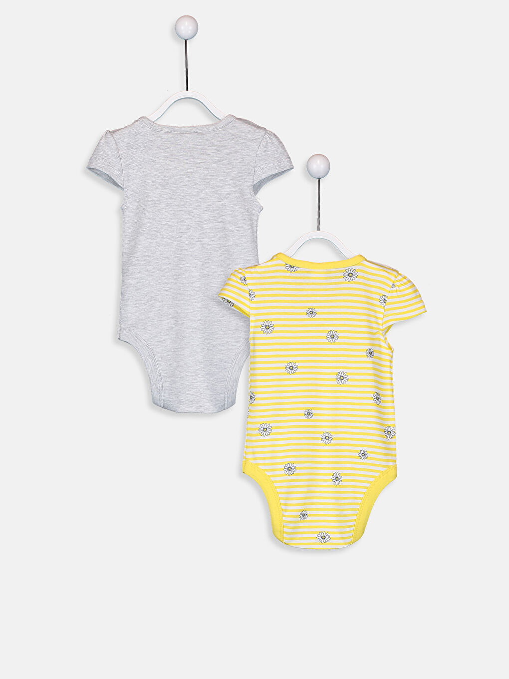 Beyaz Bisiklet Yaka Kısa Kollu Kız Bebek Çıtçıtlı Bodysuit 2'li-1