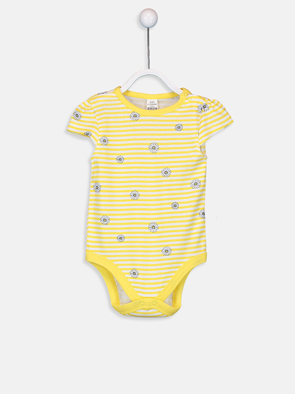 Beyaz Bisiklet Yaka Kısa Kollu Kız Bebek Çıtçıtlı Bodysuit 2'li-3