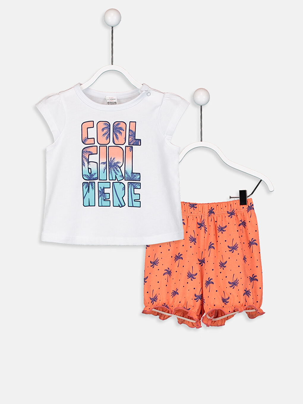 Beyaz Bisiklet Yaka Kısa Kol Baskılı Kız Bebek Pijama Takımı