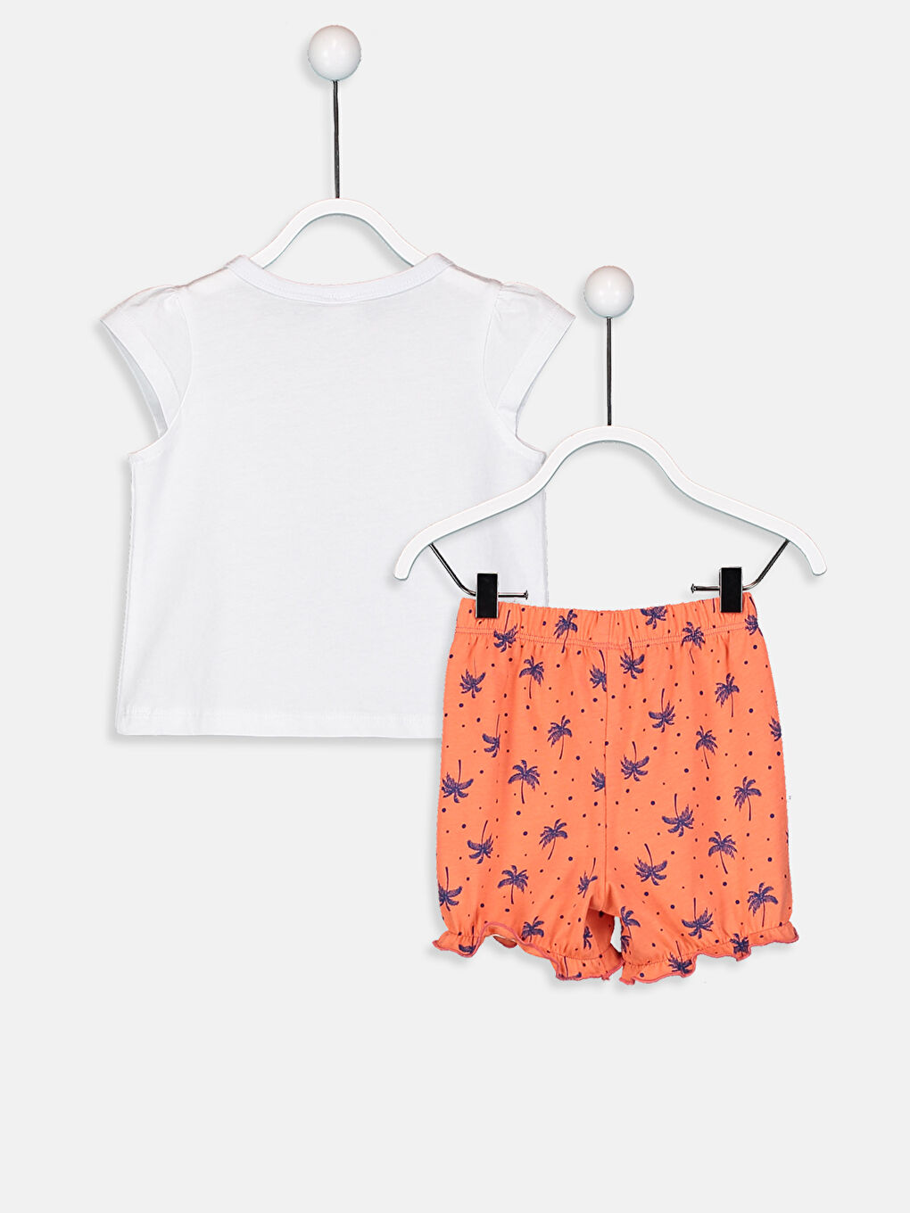 Beyaz Bisiklet Yaka Kısa Kol Baskılı Kız Bebek Pijama Takımı-2