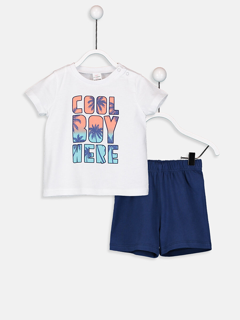Beyaz Erkek Bebek Pamuklu Tişört ve Şort-1