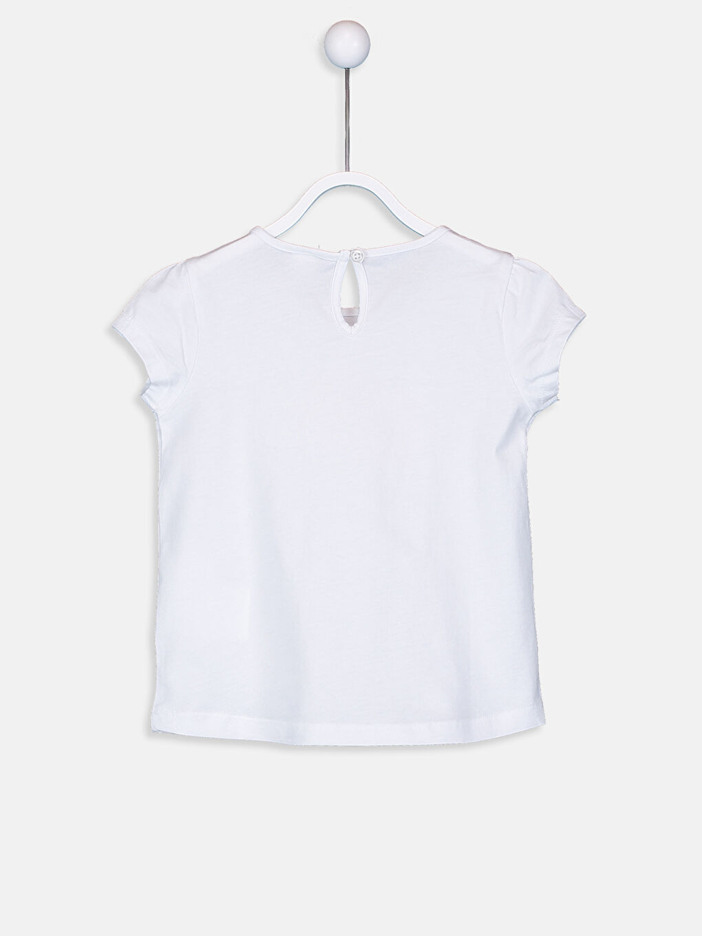 Beyaz Bisiklet Yaka Kısa Kollu Kız Bebek Tişört-1