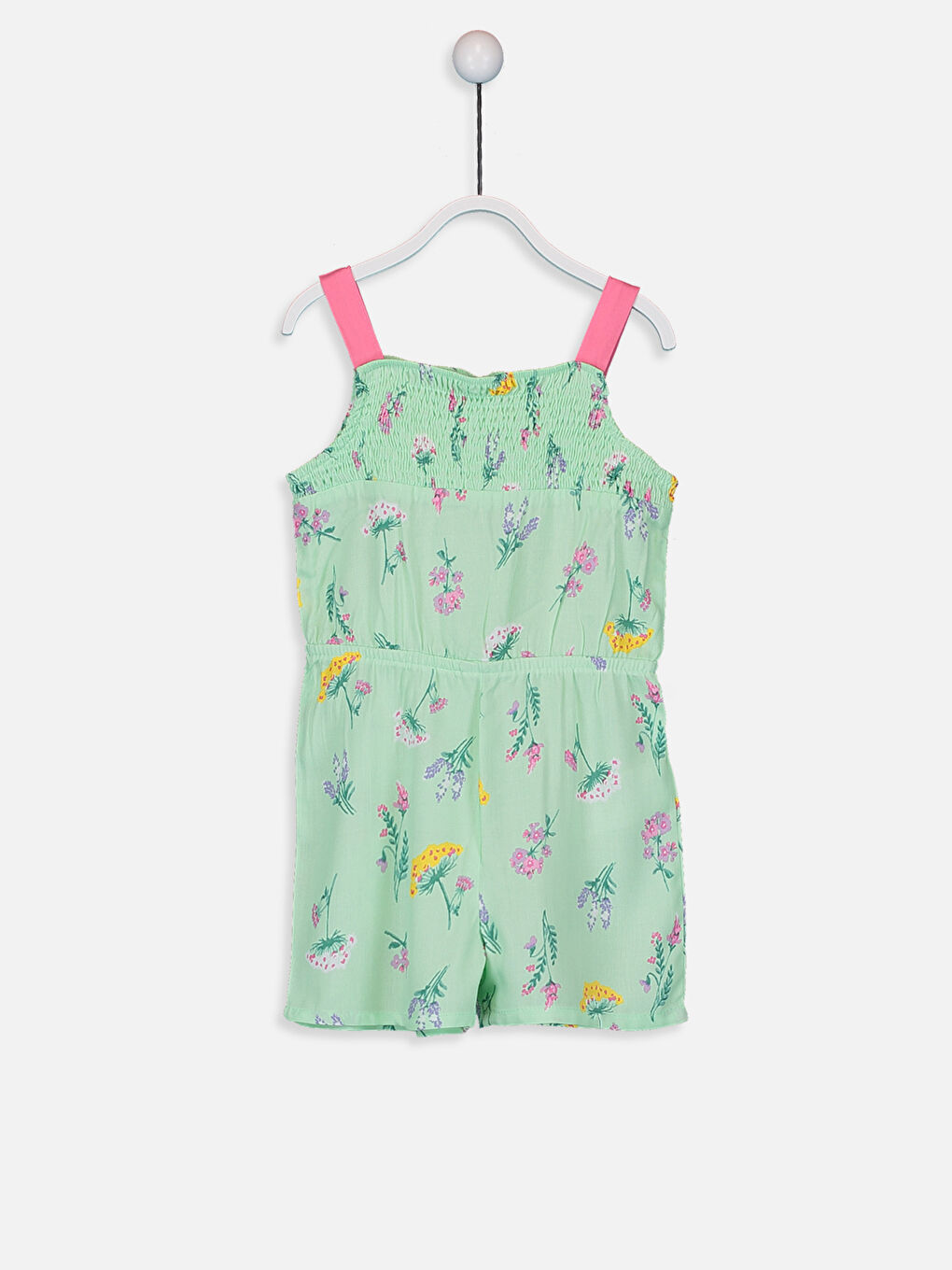 Yeşil Kare Yaka Askılı Baskılı Kız Bebek Salopet