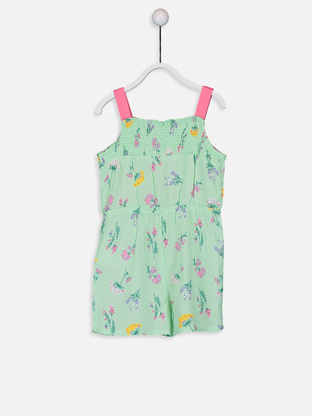 Yeşil Kare Yaka Askılı Baskılı Kız Bebek Salopet-1