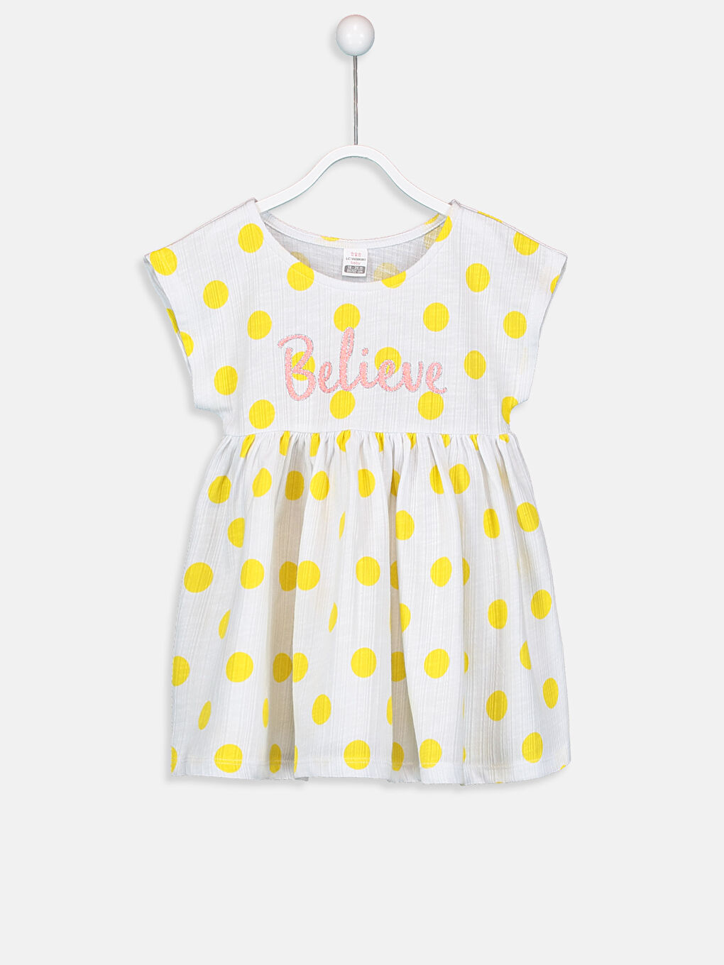 Sarı Bisiklet Yaka Kısa Kollu Kız Bebek Elbise