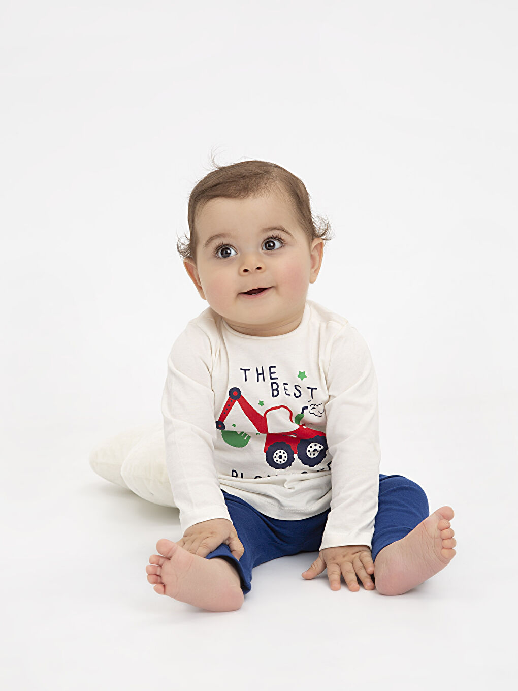 Beyaz Erkek Bebek Pamuklu Pijama Takımı-2