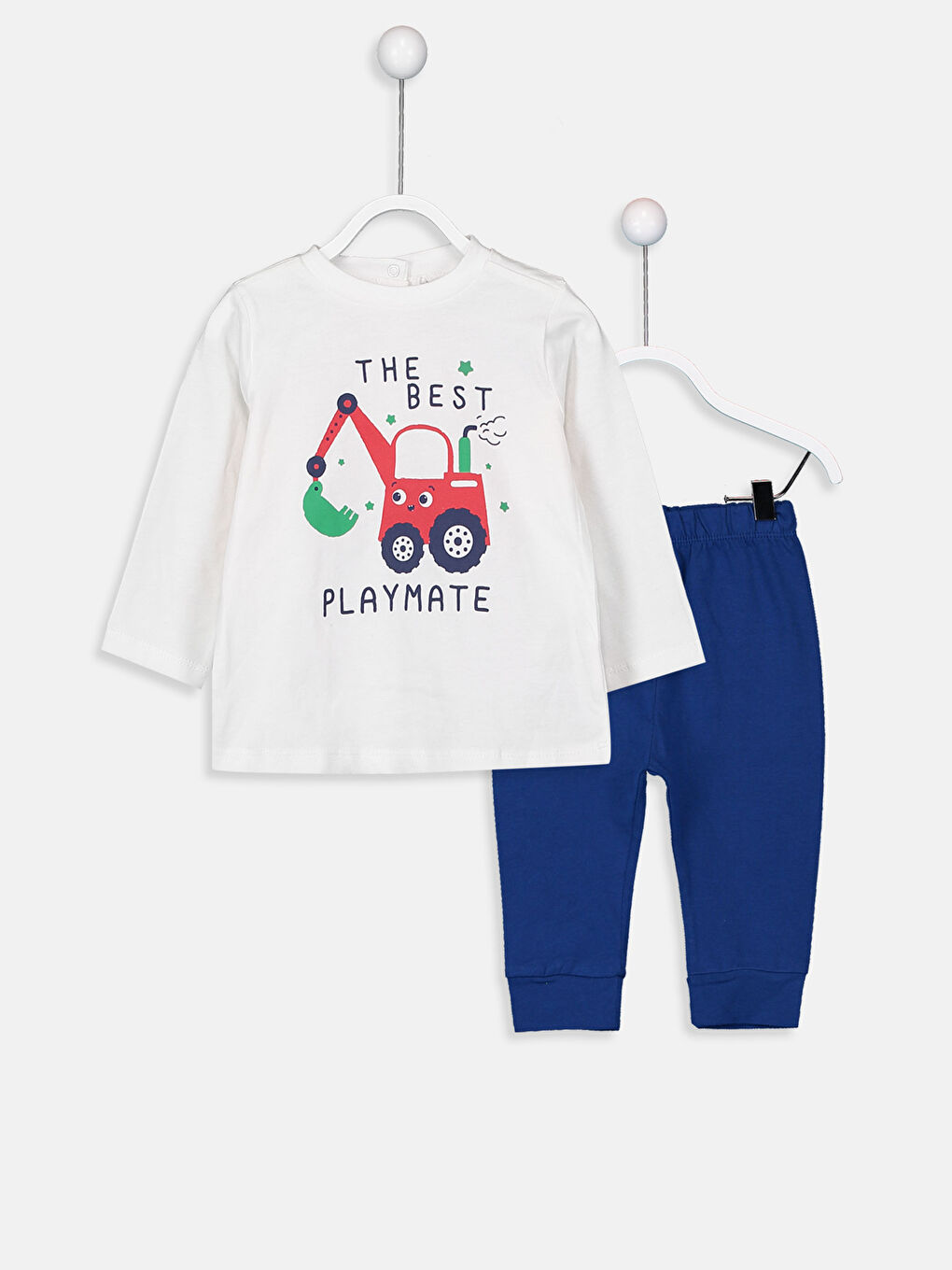 Beyaz Erkek Bebek Pamuklu Pijama Takımı-1