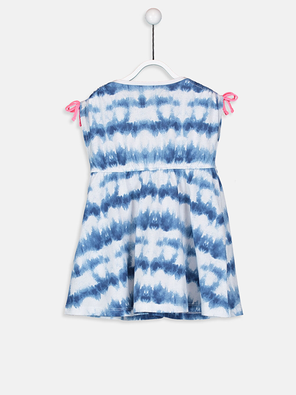 Lacivert Bisiklet Yaka Kısa Kollu Kız Bebek Elbise-1