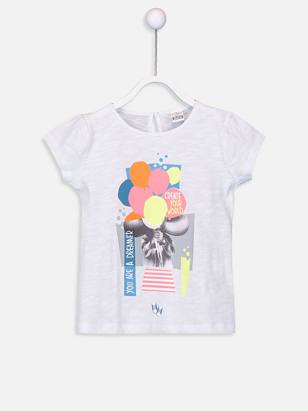 Beyaz Bisiklet Yaka Kısa Kollu Kız Bebek Tişört