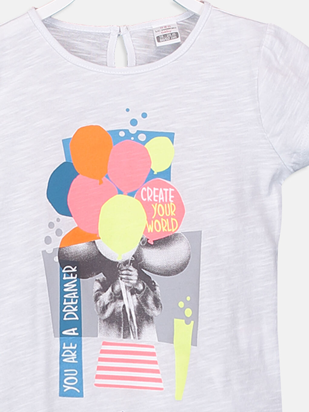 Beyaz Bisiklet Yaka Kısa Kollu Kız Bebek Tişört-2