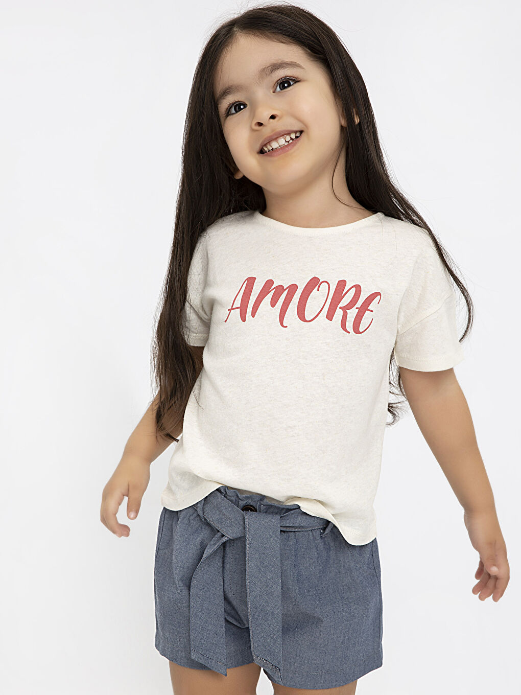 Ekru Bisiklet Yaka Kısa Kollu Kız Bebek Tişört-4