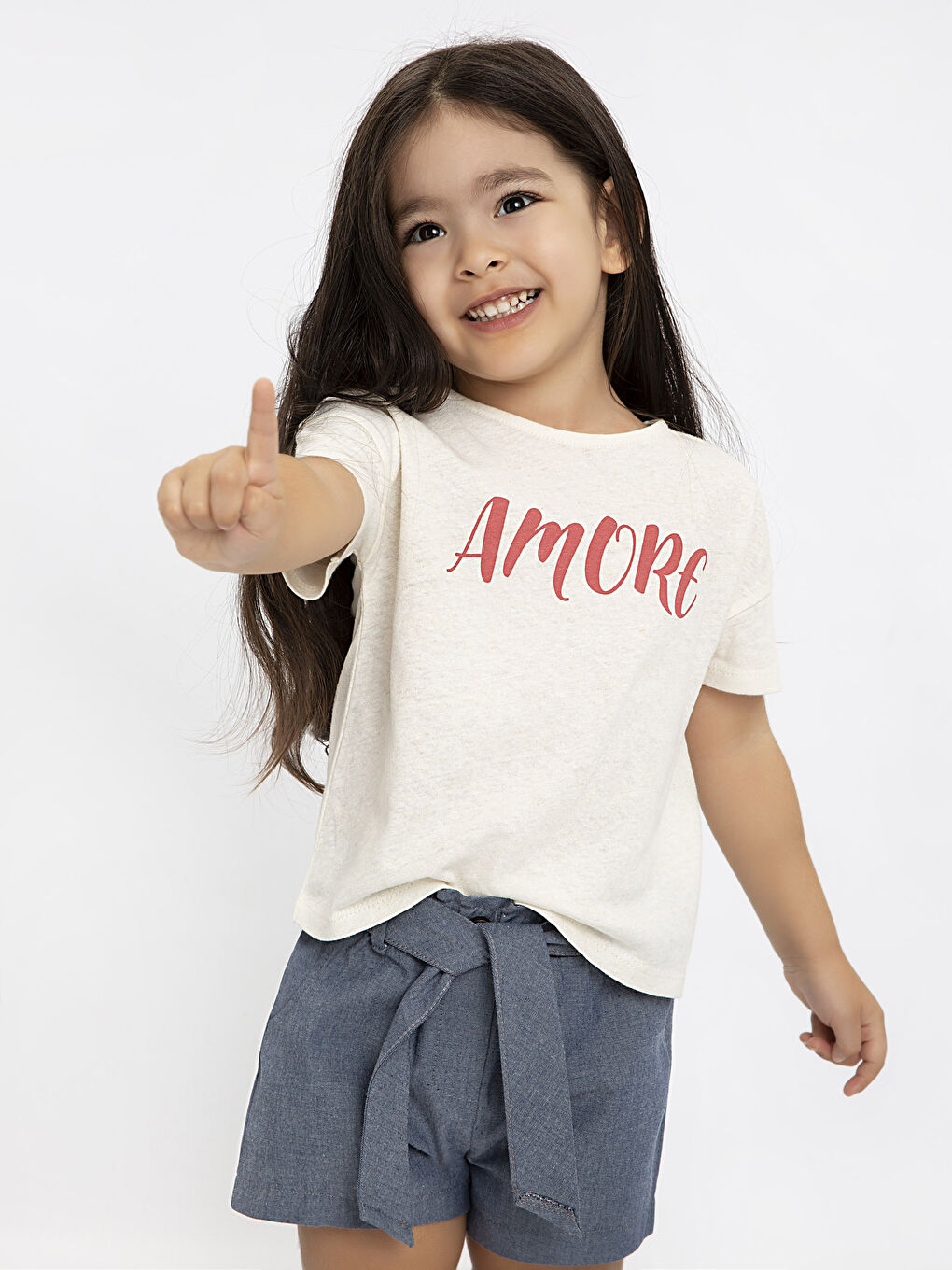 Ekru Bisiklet Yaka Kısa Kollu Kız Bebek Tişört