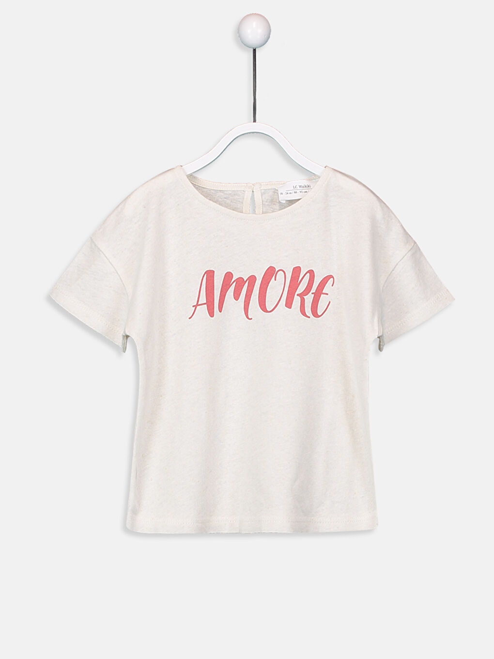 Ekru Bisiklet Yaka Kısa Kollu Kız Bebek Tişört-1