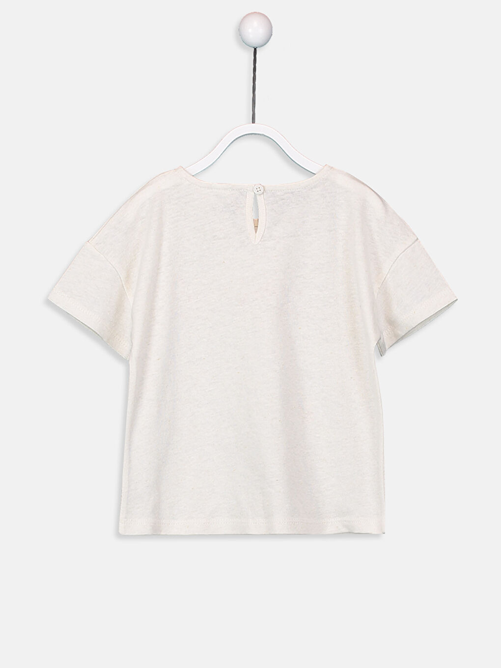 Ekru Bisiklet Yaka Kısa Kollu Kız Bebek Tişört-2