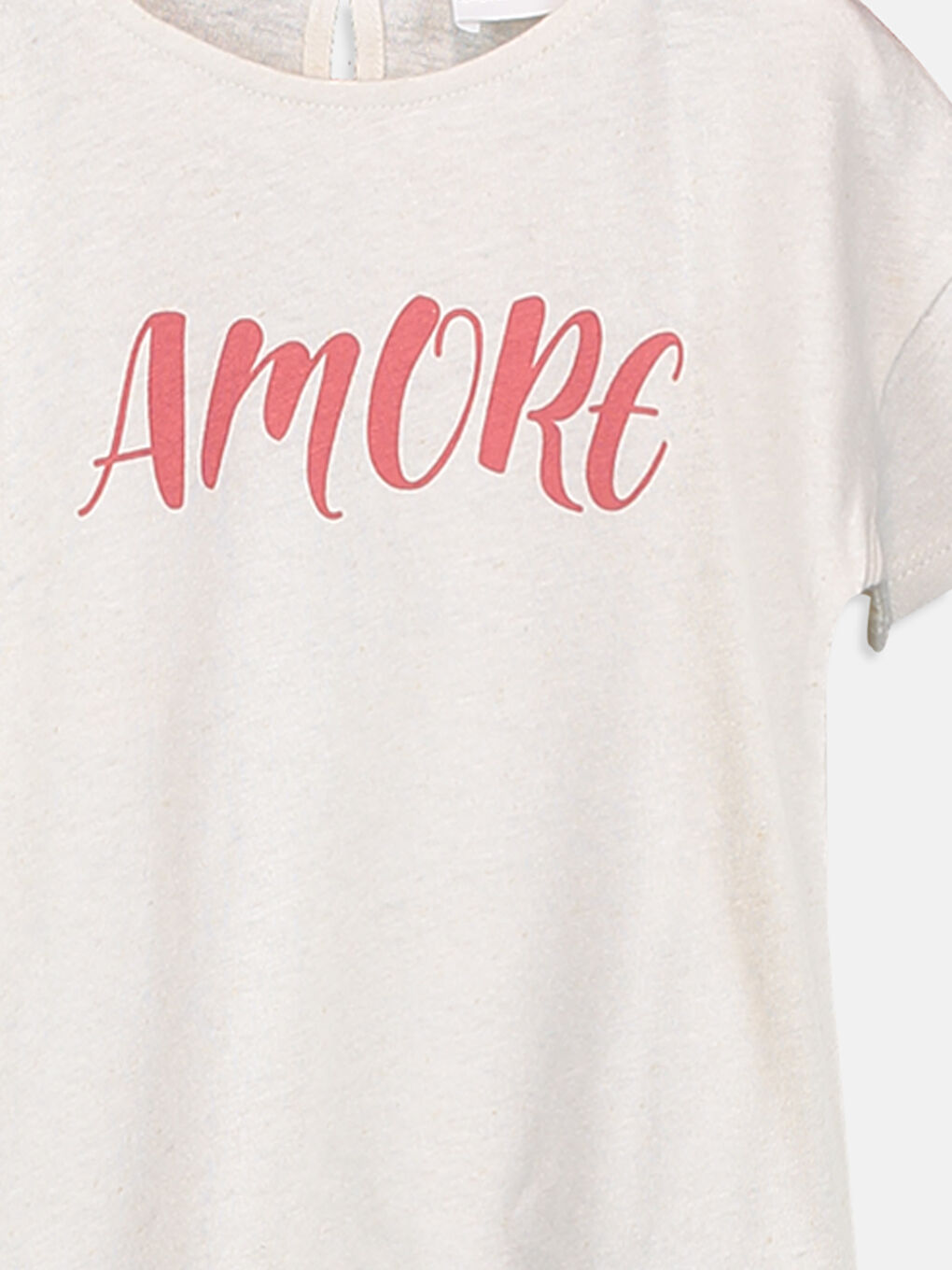 Ekru Bisiklet Yaka Kısa Kollu Kız Bebek Tişört-3