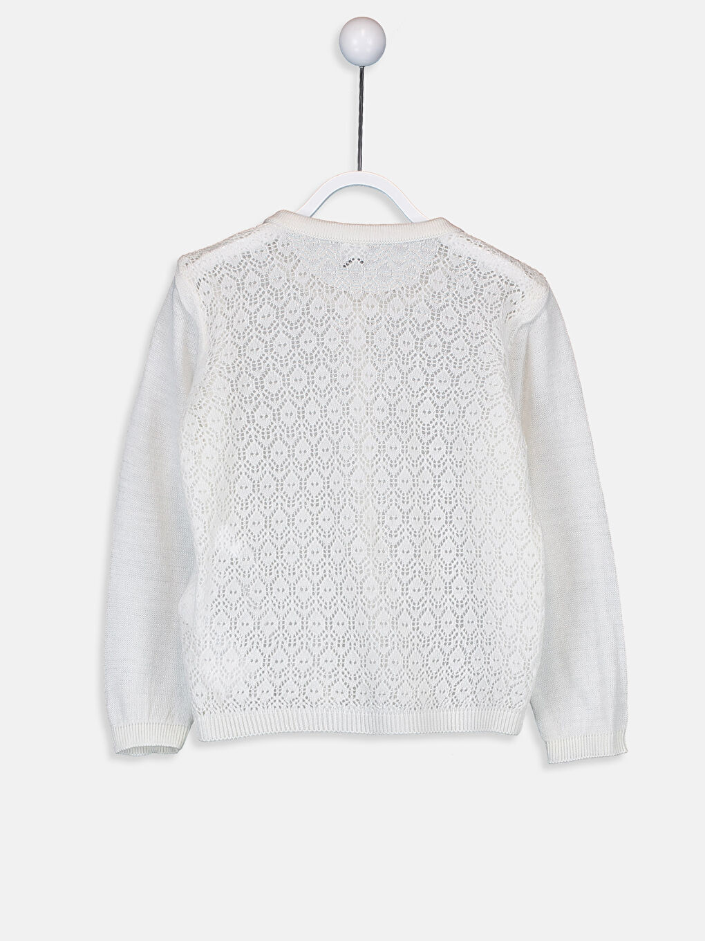 Ekru Bisiklet Yaka Uzun Kol Basic Kız Bebek Triko Hırka-1