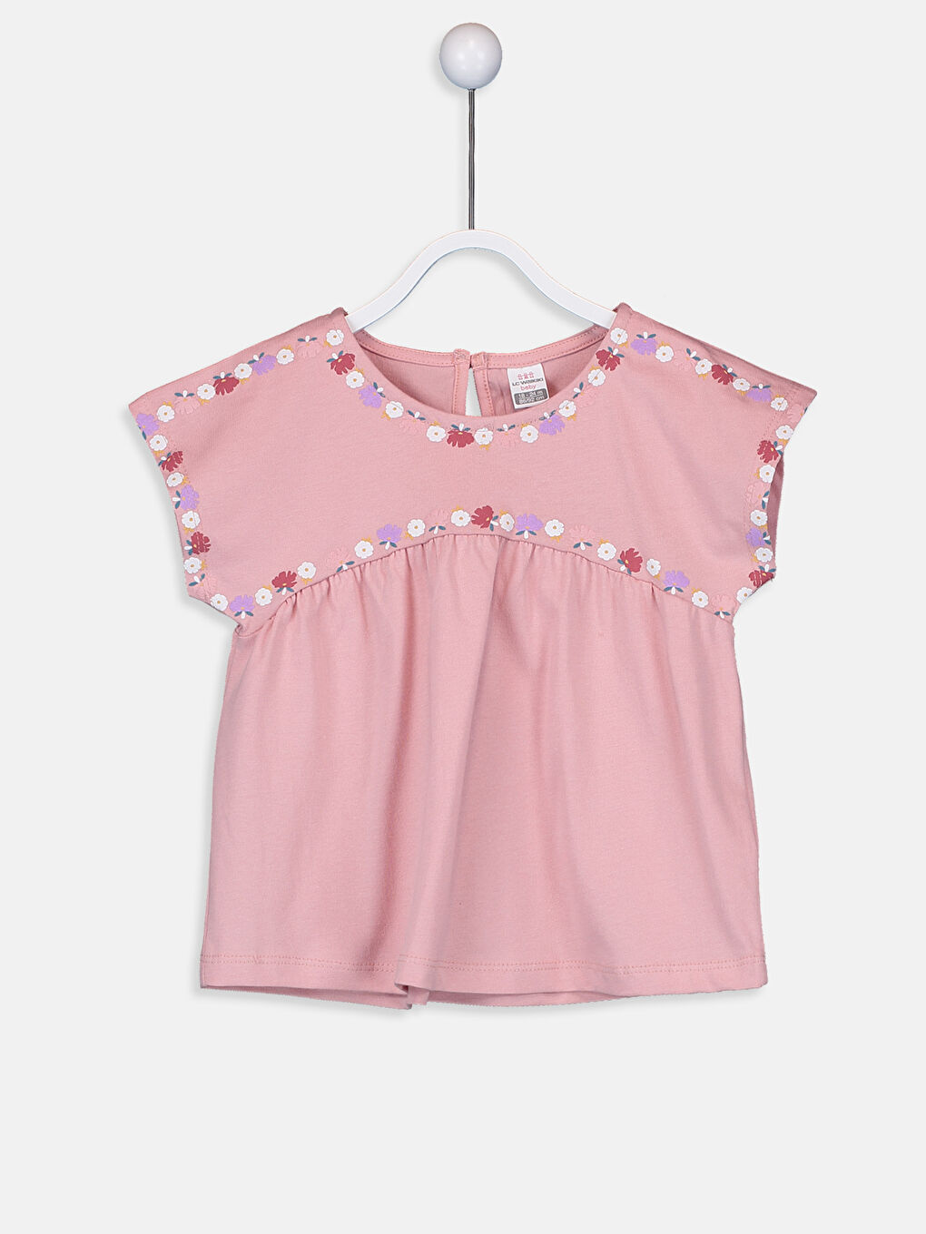 Pembe Bisiklet Yaka Kısa Kollu Kız Bebek Tişört