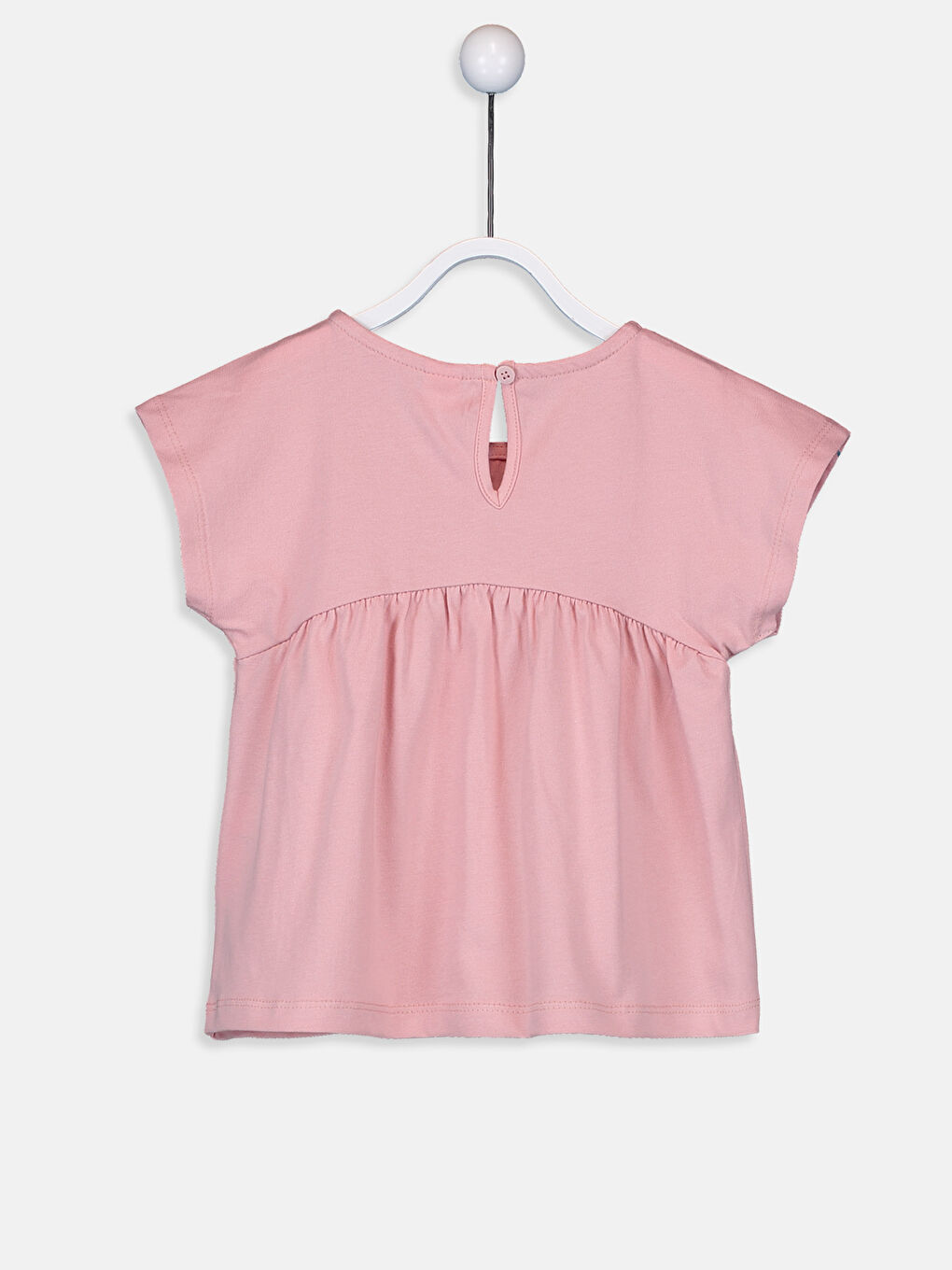Pembe Bisiklet Yaka Kısa Kollu Kız Bebek Tişört-1