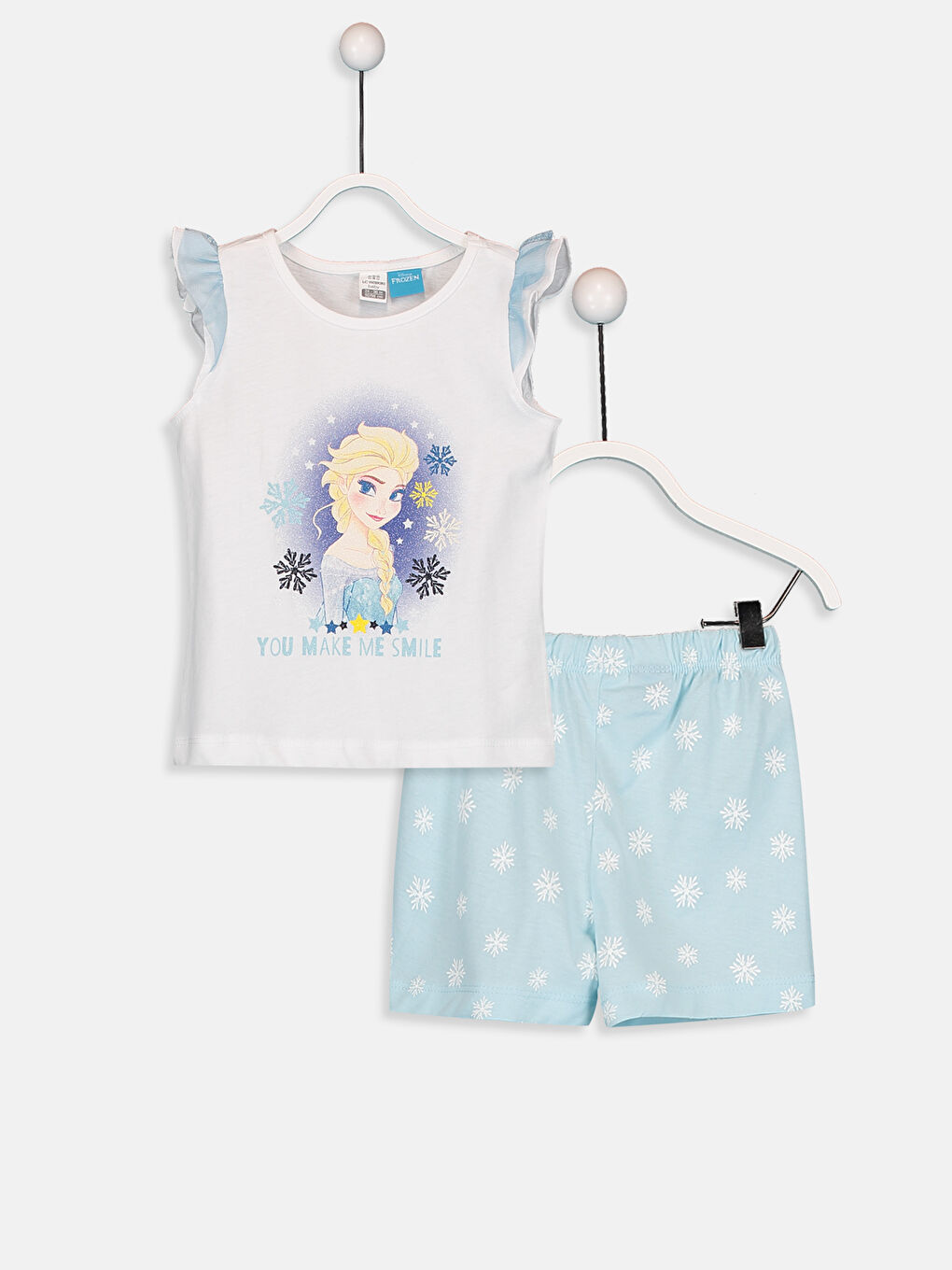 Beyaz Kız Bebek Elsa Desenli Pijama Takımı