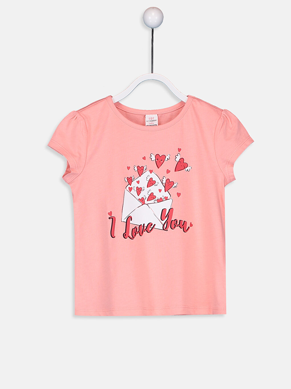 Pembe Bisiklet Yaka Kısa Kollu Kız Bebek Tişört