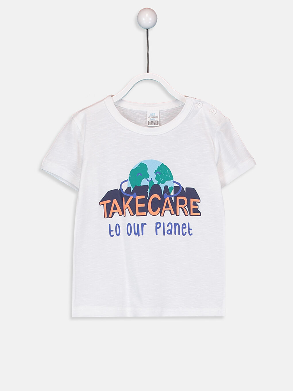 Beyaz Bisiklet Yaka Kısa Kollu Erkek Bebek Tişört