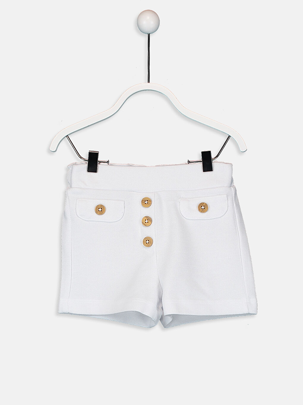 Beyaz Beli Lastikli Düğme Detaylı Kız Bebek Şort