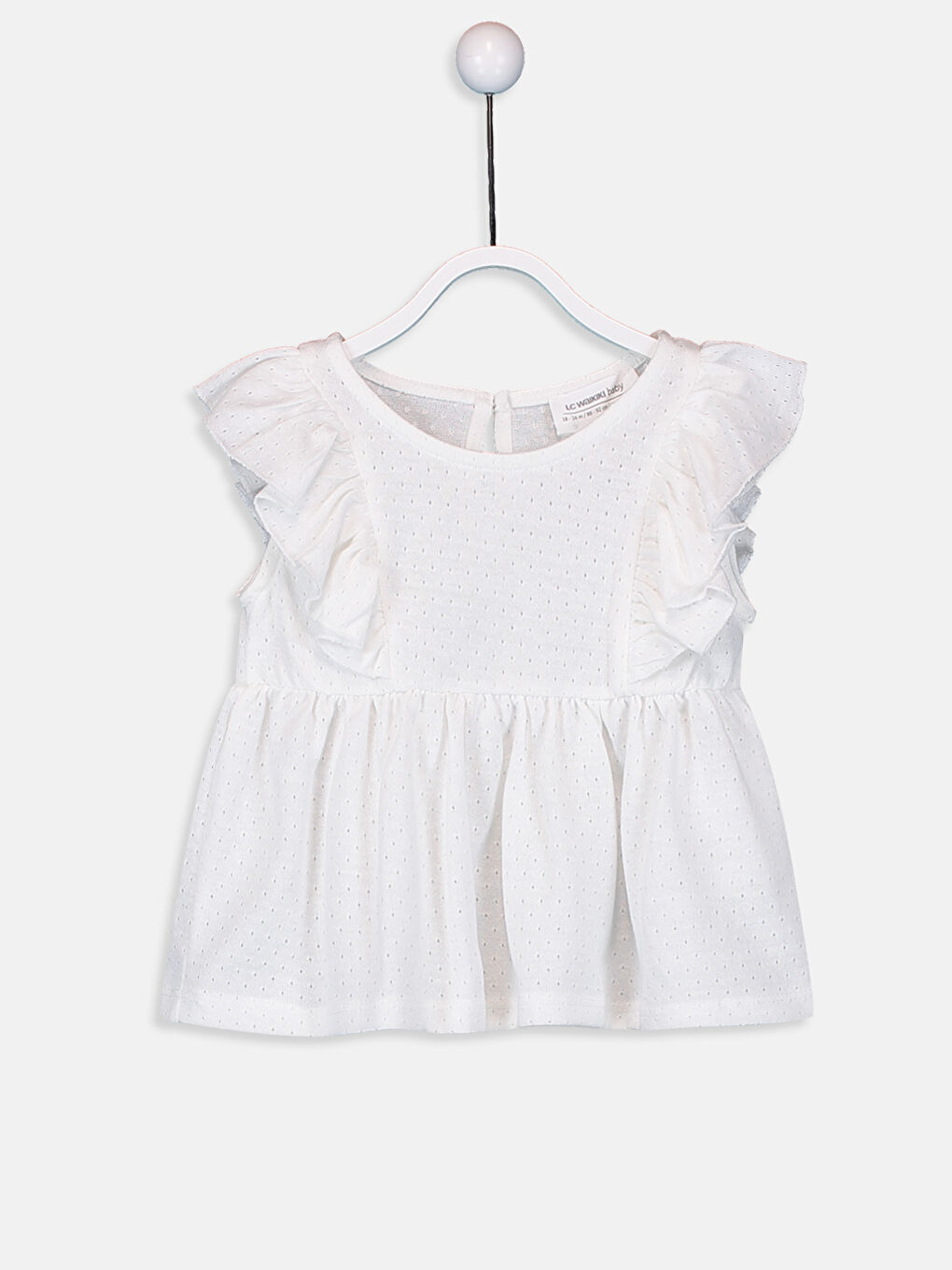 Beyaz Bisiklet Yaka Kısa Kollu Kız Bebek Tişört