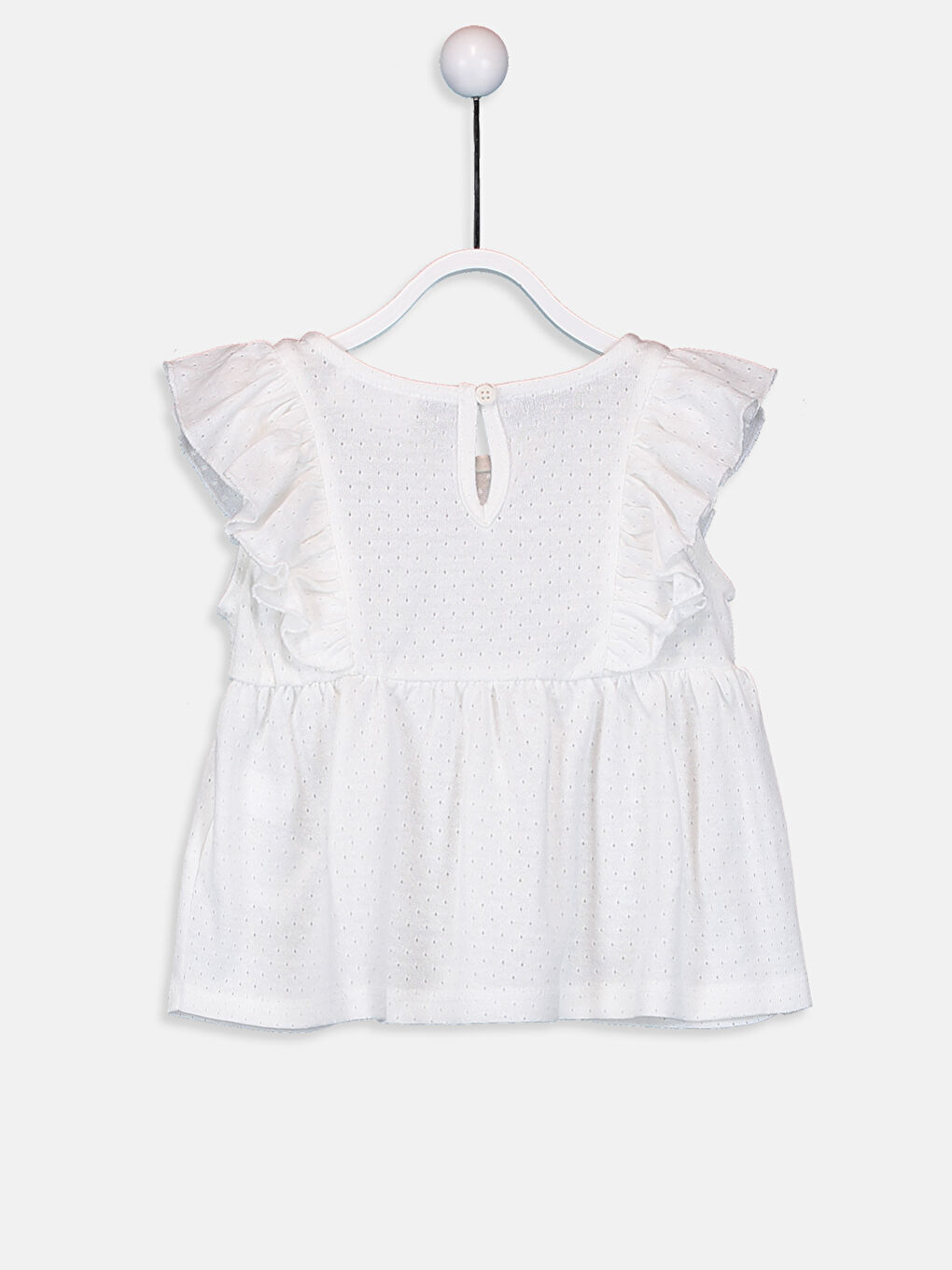 Beyaz Bisiklet Yaka Kısa Kollu Kız Bebek Tişört-1