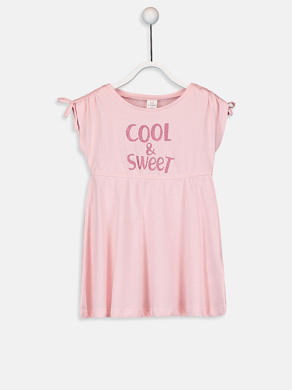 Pembe Bisiklet Yaka Kısa Kollu Kız Bebek Elbise