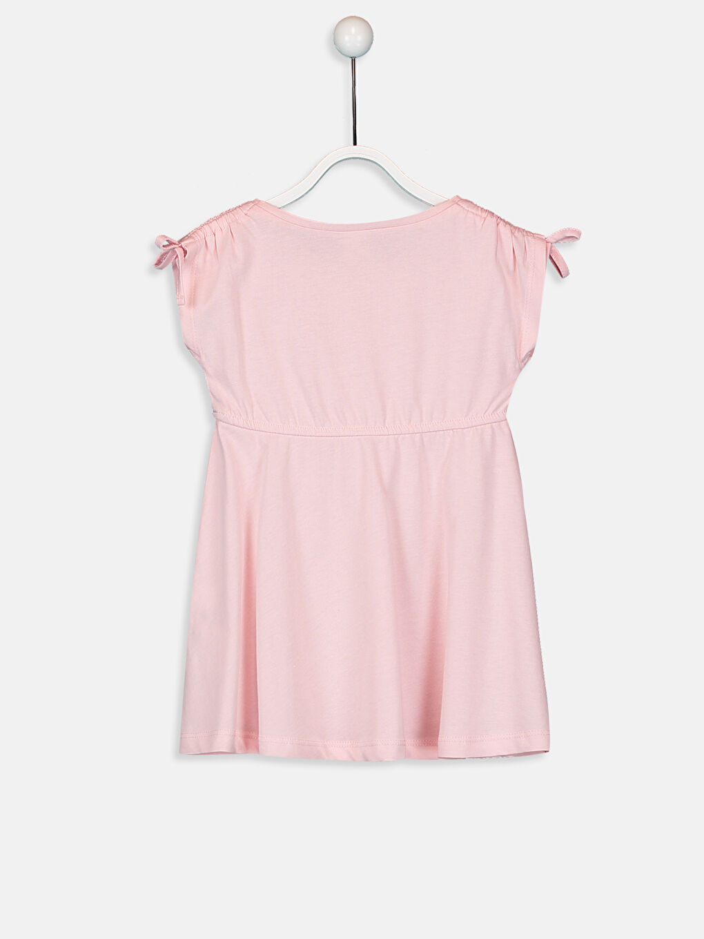 Pembe Bisiklet Yaka Kısa Kollu Kız Bebek Elbise-1