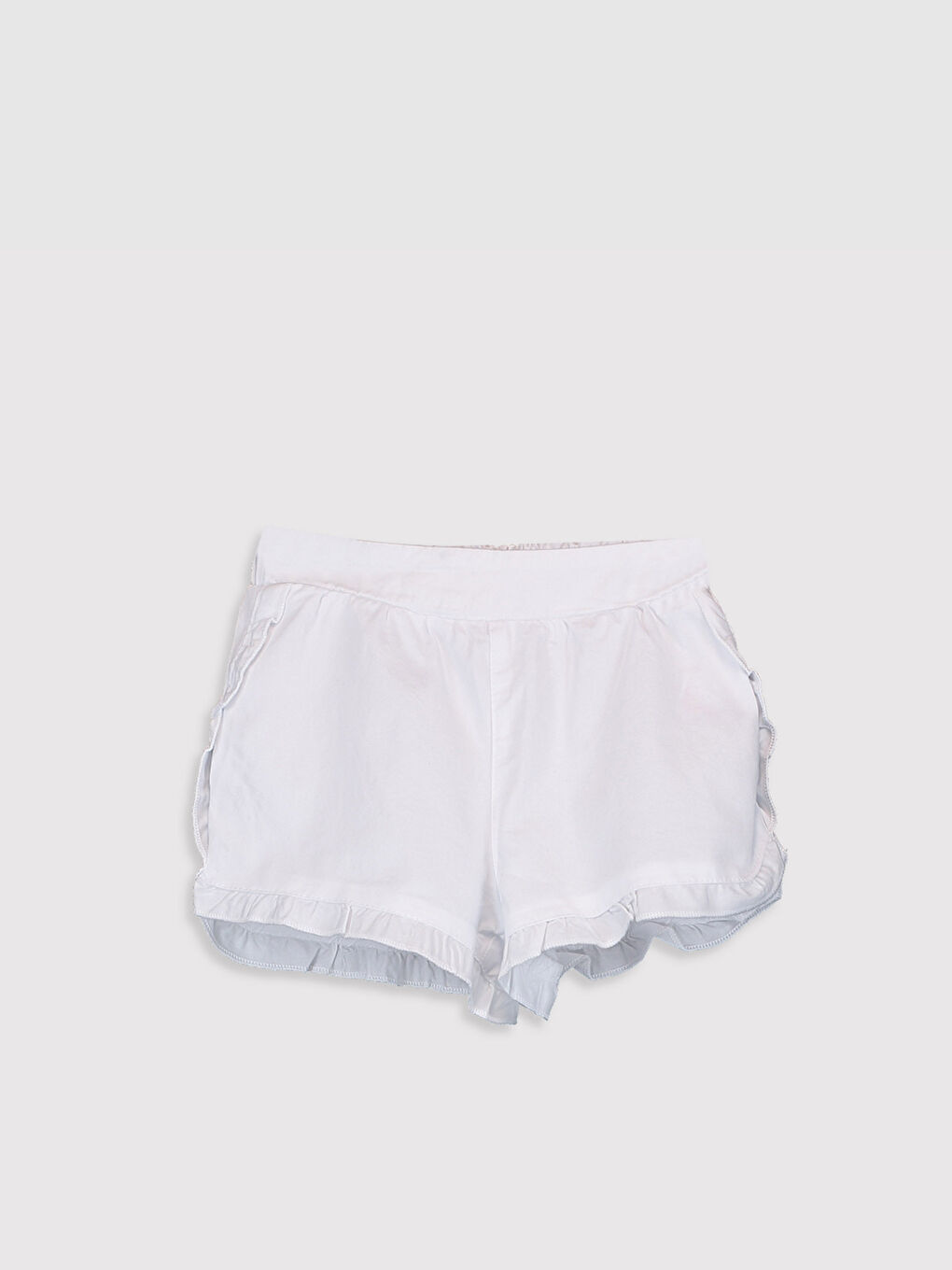 Beyaz Beli Lastikli Basic Poplin Kız Bebek Şort