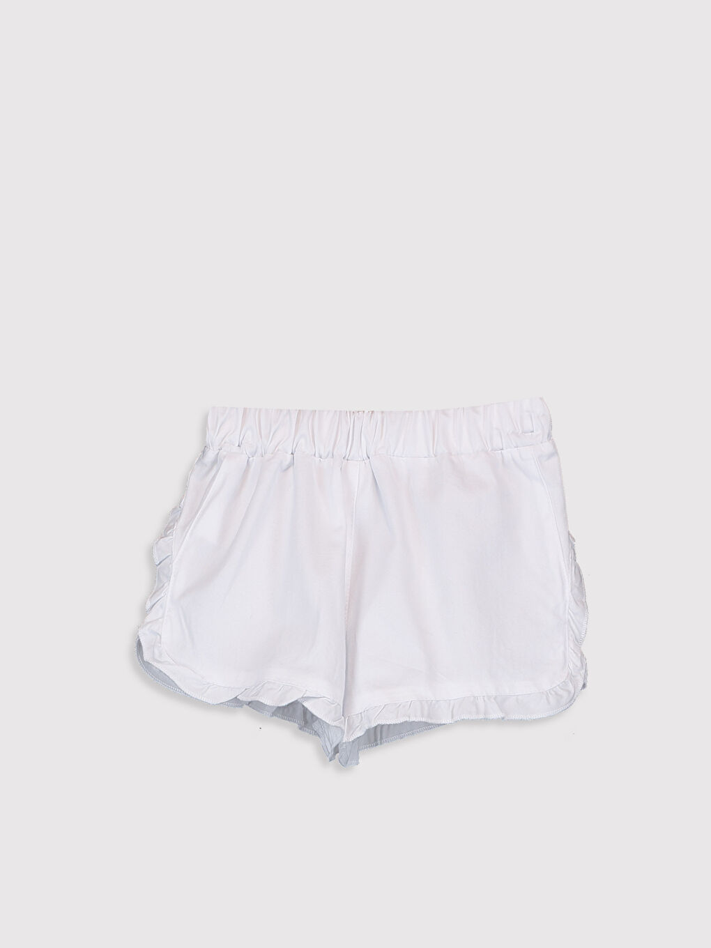 Beyaz Beli Lastikli Basic Poplin Kız Bebek Şort-1