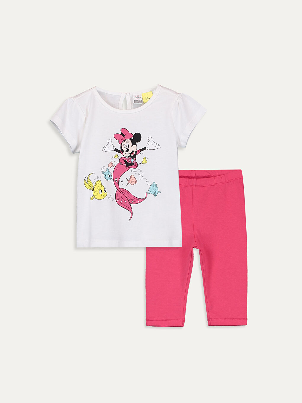 Ekru Kız Bebek Minnie Mouse Baskılı Tişört ve Tayt