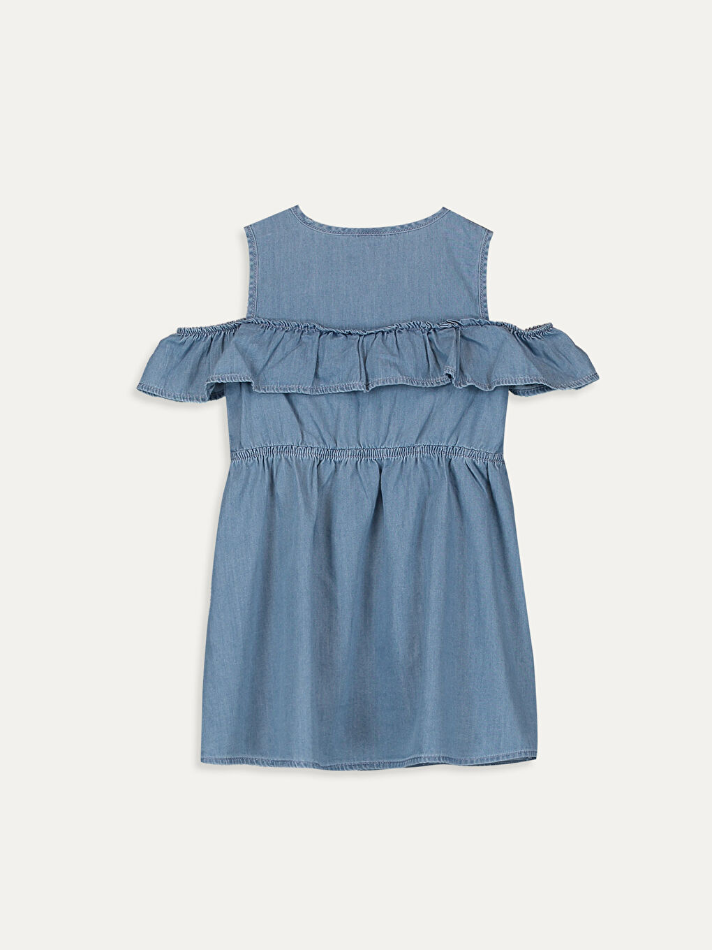 İndigo Bisiklet Yaka Kız Bebek Jean Elbise-1