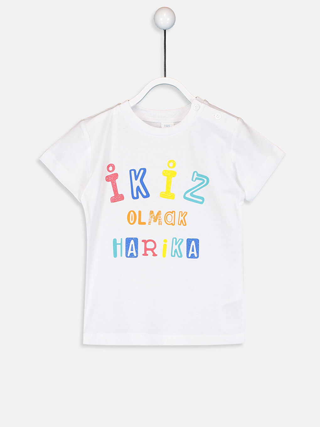 Beyaz Bisiklet Yaka Kısa Kollu Erkek Bebek Tişört