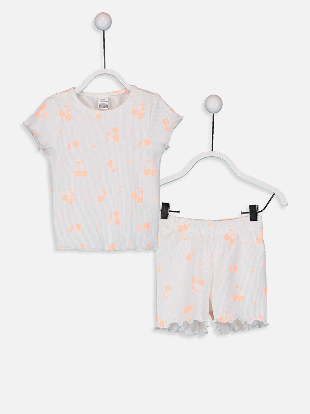 Beyaz Bisiklet Yaka Kısa Kol Baskılı Kız Bebek Pijama Takımı