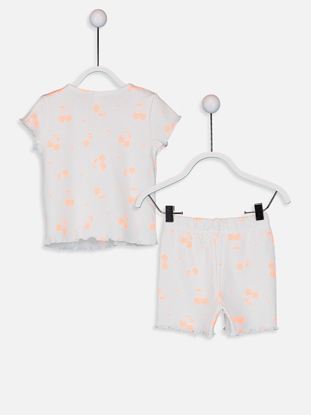 Beyaz Bisiklet Yaka Kısa Kol Baskılı Kız Bebek Pijama Takımı-1