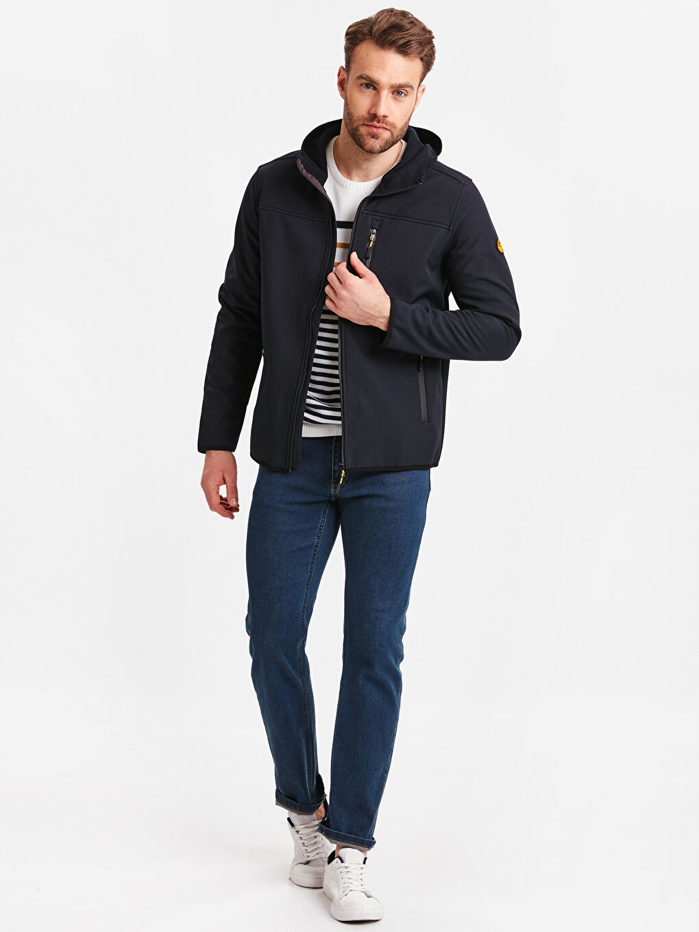 Lacivert Kapüşonlu Dik Yaka İnce Erkek Yağmurluk-3