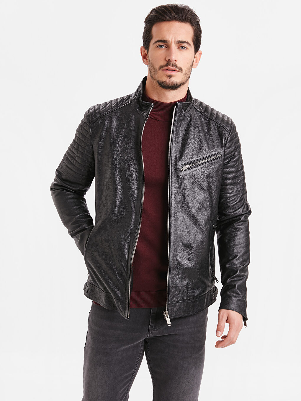 Siyah Erkek Deri Mont