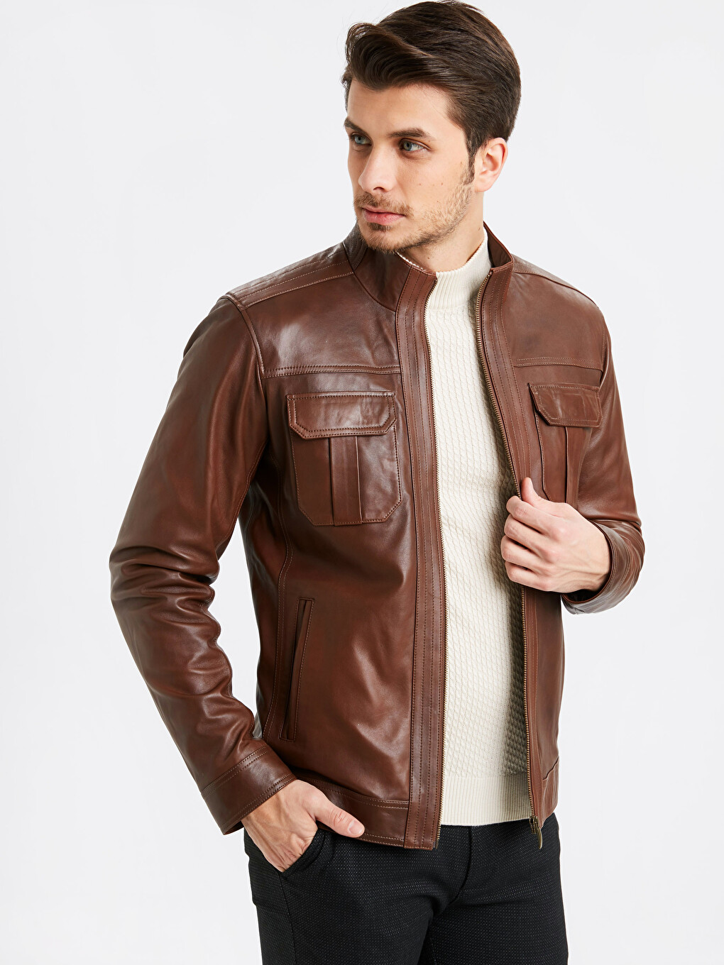 Blazer Homme En Cuir Véritable D'agneau Zayn Classic - Marron - Tailles XS à 4XL - NEUF