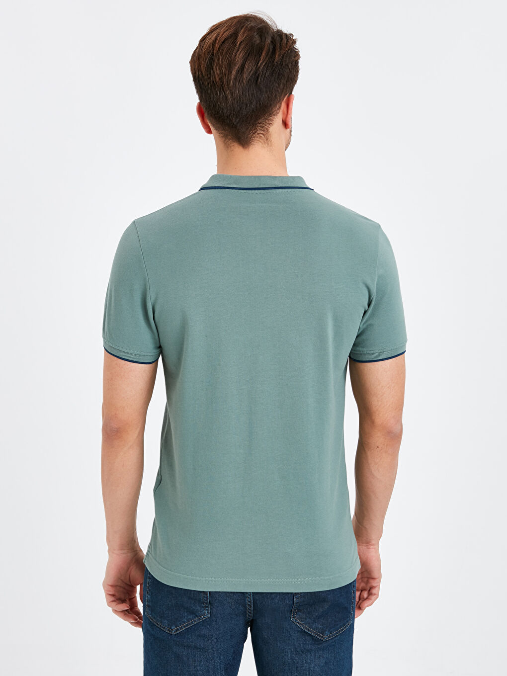 Yeşil Polo Yaka Basic Kısa Kollu Pike Tişört-1