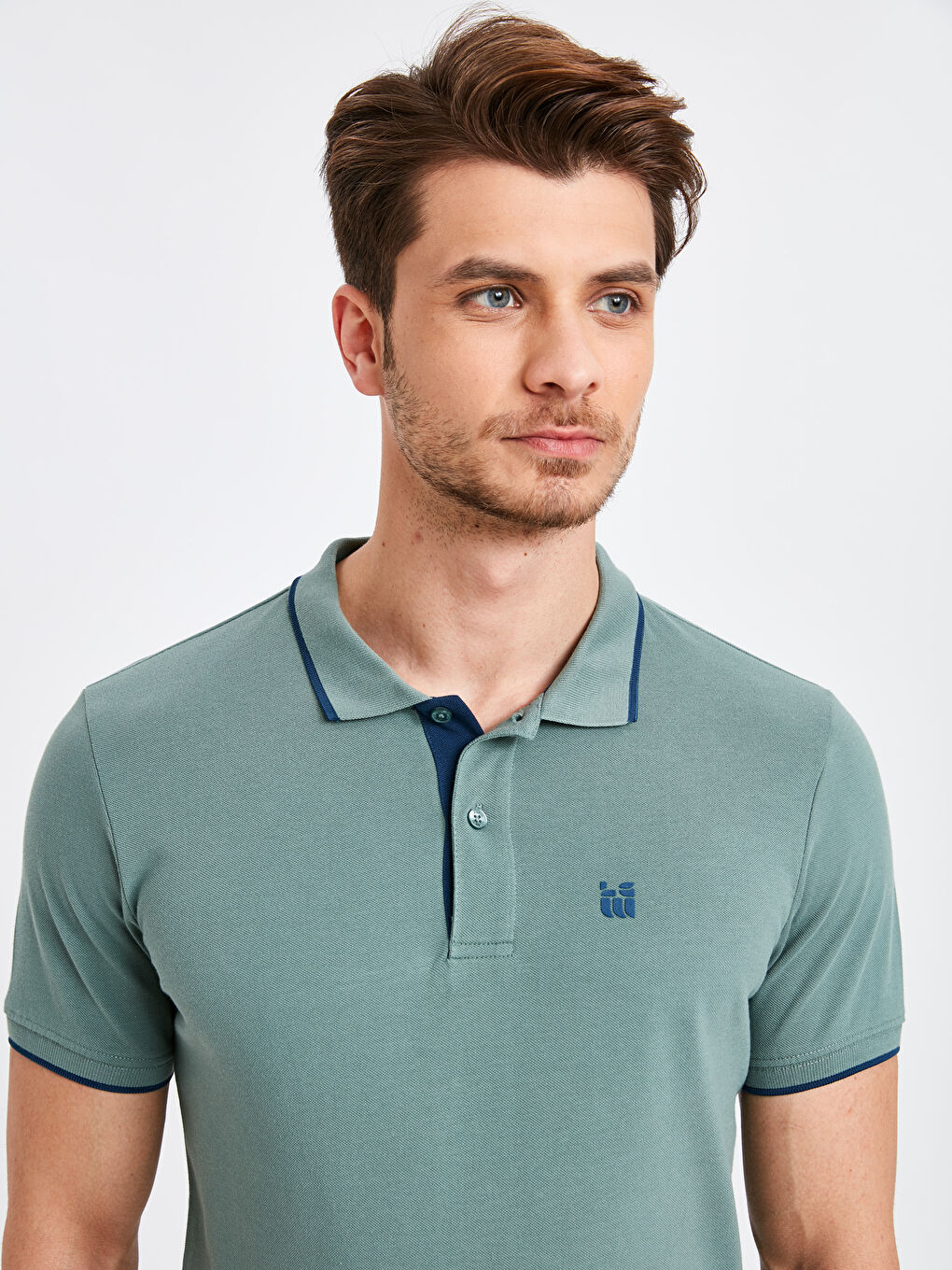 Yeşil Polo Yaka Basic Kısa Kollu Pike Tişört-2