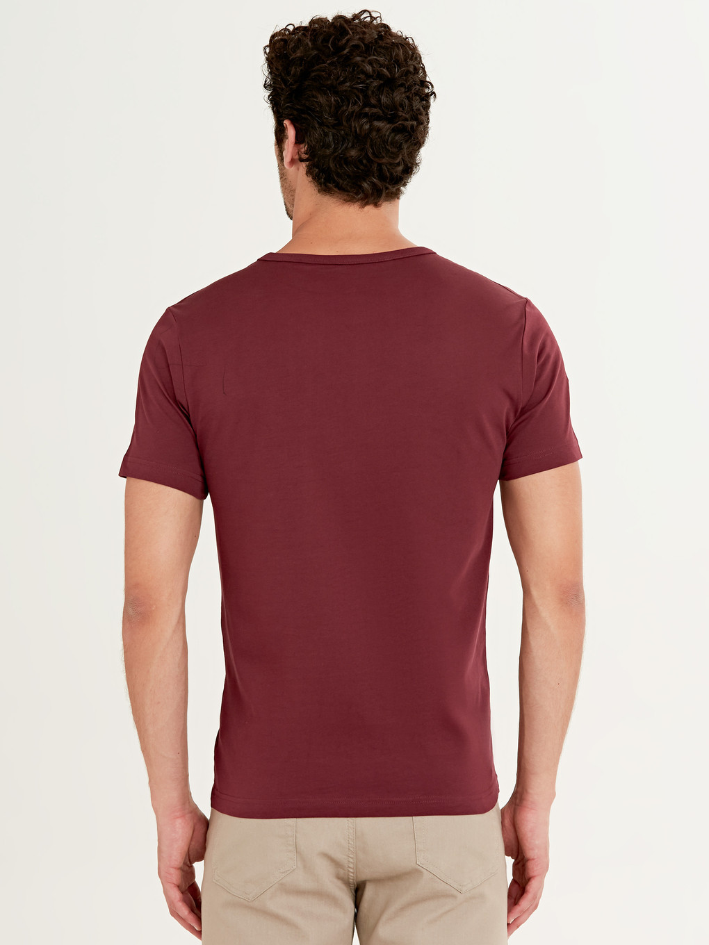 Bordo Bisiklet Yaka Kısa Kollu Basic Tişört-3