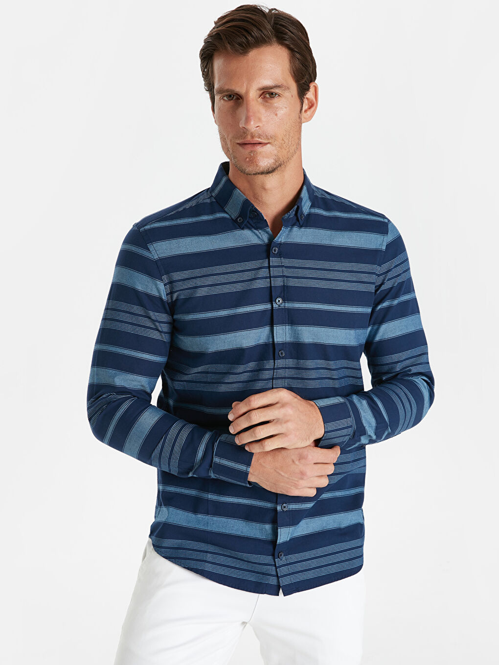 Мужчины Синий Рубашка-1