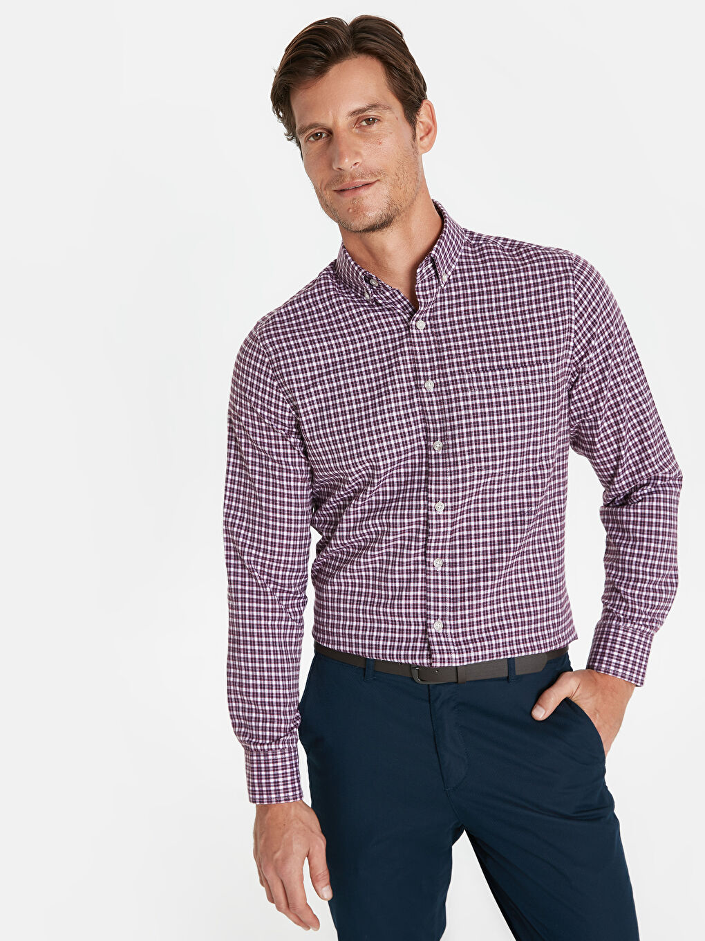 Bordo Ekoseli Gömlek-1