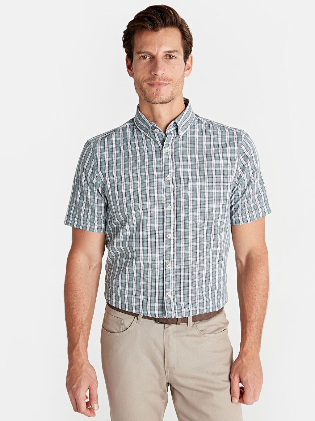 Yeşil Poplin Erkek Gömlek-1