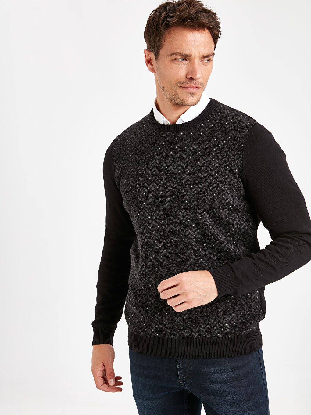 Siyah Bisiklet Yaka İnce Triko Kazak