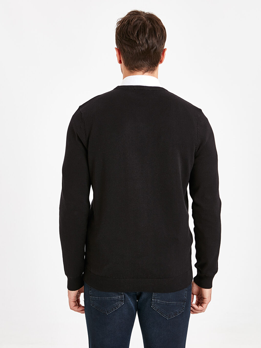 Siyah Bisiklet Yaka İnce Triko Kazak-2