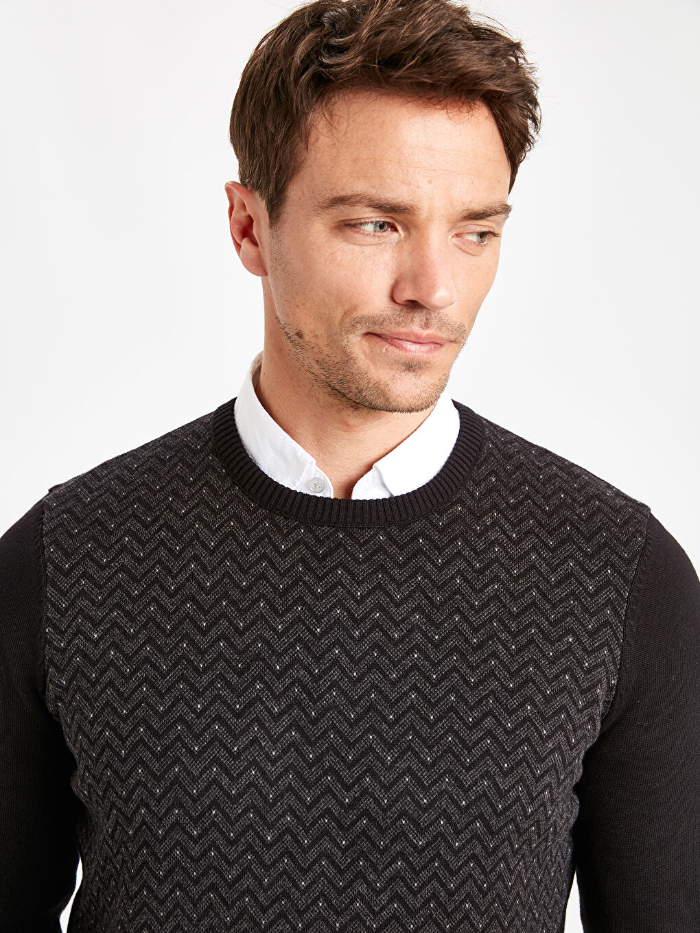 Siyah Bisiklet Yaka İnce Triko Kazak-3